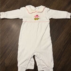 Little English White Baby Romper with Pink Elephant Design